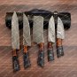 5 Pcs Custom Handmade Damascus Steel Blade Chef's Knives Set