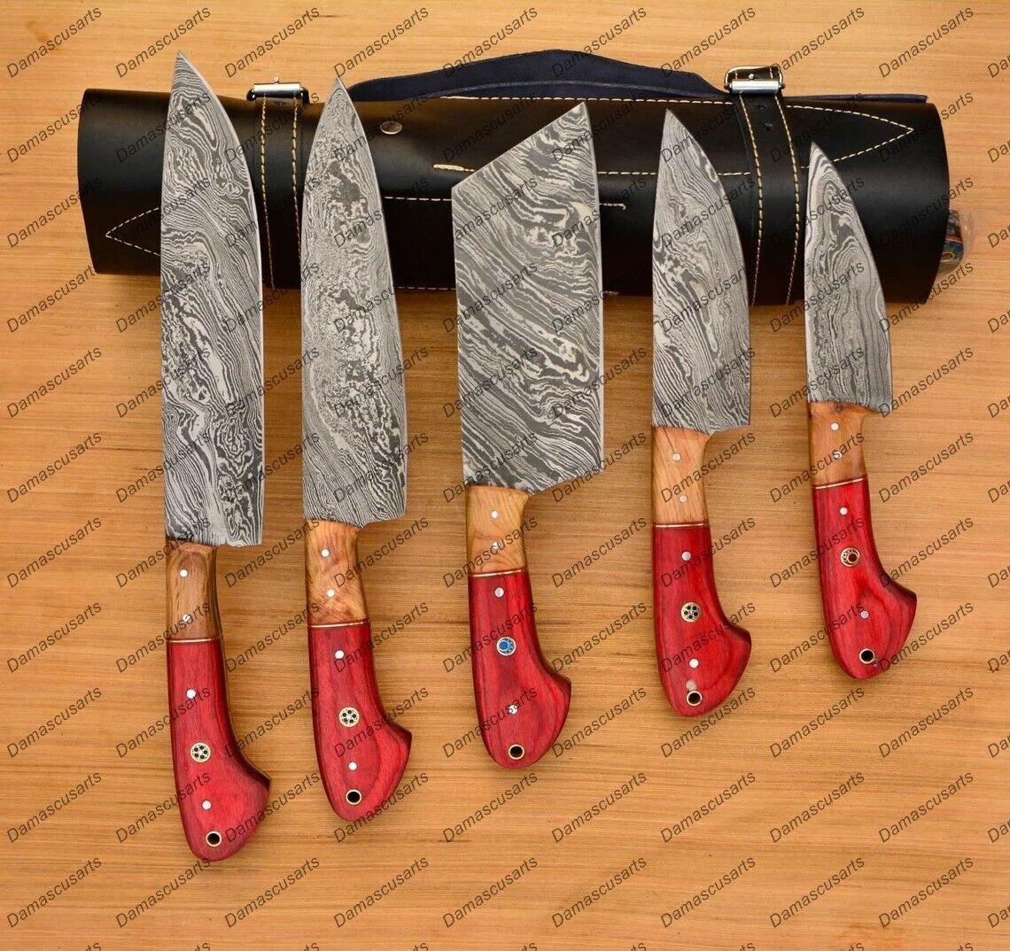 DAMASCUS CHEF KNIFE SET Handmade HAND FORGED Kitchen Knives 5 Pcs Set