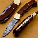 Custom Handmade Damascus Pocket Knife Folding Knife With Leather Sheath