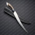 14.0" Custom Handmade D2 steel Fillet Knife with Beautiful Wood handle + Sheath