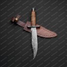 13”Damascus Bowie Knife with Beautiful Leather Handle Included Leather Sheath