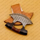 Handmade Damascus Chef Kitchen Ulu Knife Handle Koa Wood with Leather Sheath