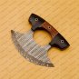 Handmade Damascus Chef Kitchen Ulu Knife Handle Koa Wood with Leather Sheath