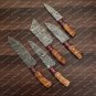 Handmade Damascus Chef set Of 5pcs With Leather,Damascus Knife Set