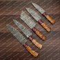 Handmade Damascus Chef set Of 5pcs With Leather,Damascus Knife Set