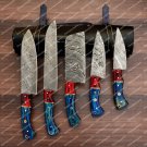 Handmade Damascus Steel Blade 5 Pcs Chef's Knives Set