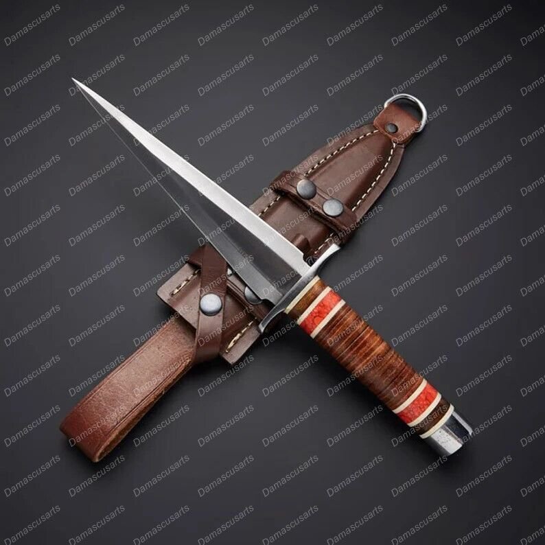 D2 steel Dagger knife with Beautiful Leather handle included leather sheath Gift