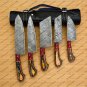 Custom Handmade Damascus Chef Set of 5pcs with Leather Cover Kitchen Knife Set