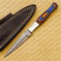 Dagger Knife Handmade Damascus Double Edge Boot Knife Hand Forged + sheath