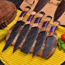 CARBON STEEL CHEF KNIFE SET WITH ROLLING LEATHER BAG BLUE