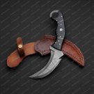 Handmade Damascus Karambit with Beautiful Bull horn handle with leather sheath
