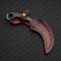 Handmade Damascus Karambit with Beautiful Bull horn handle with leather sheath