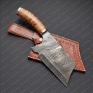 Damascus Cleaver / Chopper Chef knife with Beautiful Wood Handle included Leathe