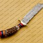 Custom Handmade Hunter Knife Damascus Steel Tanto Knife Handle Deer Antlar Cover