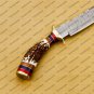 Custom Handmade Hunter Knife Damascus Steel Tanto Knife Handle Deer Antlar Cover
