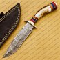Custom Handmade Deer Antler Handle Fixed Blade Damascus Hunting Knife + Sheath