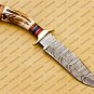 Custom Handmade Deer Antler Handle Fixed Blade Damascus Hunting Knife + Sheath
