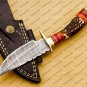 8" Inch Handmade Damascus Steel Hunting knife Handle Deer Antler leather Sheath