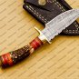 8" Inch Handmade Damascus Steel Hunting knife Handle Deer Antler leather Sheath