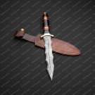 Damascus steel Dagger with Beautiful Bull horn handle included leather sheath