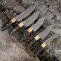 Custom Hand Made Damascus Chef Knife Set Brass Bolster Bull Horn Handle