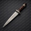 Damascus Dagger knife with Beautiful Wood Handle + Leather Sheath best Gift