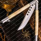 D2 Tool Steel Folding Butterfly Knife Stainless Steel Bone Insert World Class Knives +Leather Sheath