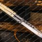 D2 Tool Steel Folding Butterfly Knife Stainless Steel Bone Insert World Class Knives +Leather Sheath