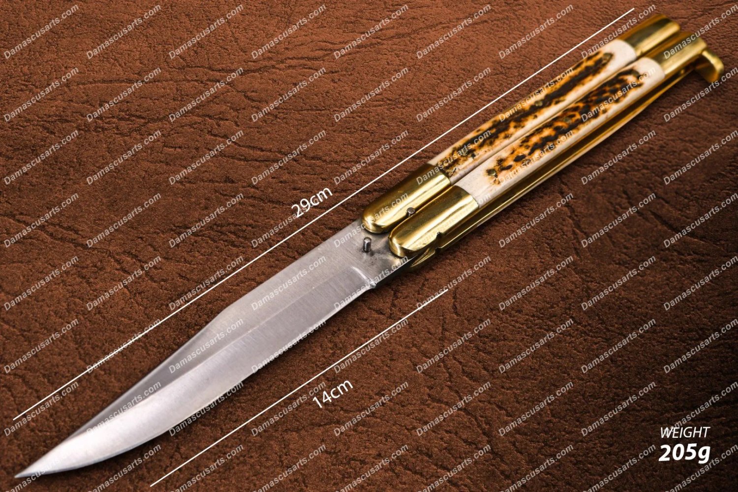 D2 tool Steel Folding Butterfly Knife Stainless Steel dye bone Inserts with Leather Sheath
