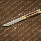 High Carbon Steel Folding Butterfly Knife Stainless Steel with Rose Wood Inserts Leather Sheath