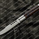 D2 Steel Folding Butterfly Knife Stainless Steel rose wood Inserts world class knives Leather Sheath
