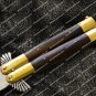 D2 Steel Folding Butterfly Knife Stainless Steel Brass and Walnut Wood Inserts Knives Leather Sheath
