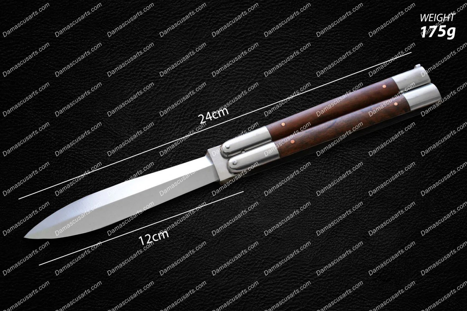 D2 tool Steel Folding Butterfly Knife Stainless Steel walnut burl wood Inserts Knives Leather Sheath