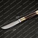 High Carbon Steel Folding Butterfly Knife Brass with ebony Wood Inserts Knives Leather Sheath