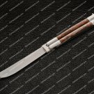 High Carbon Steel Folding Butterfly Knife Brass with Ebony Wood Inserts with Leather Sheath