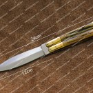 D2 Tool Steel Folding Butterfly Stainless Steel Brass with Bone Inserts World Class Knives + Sheath