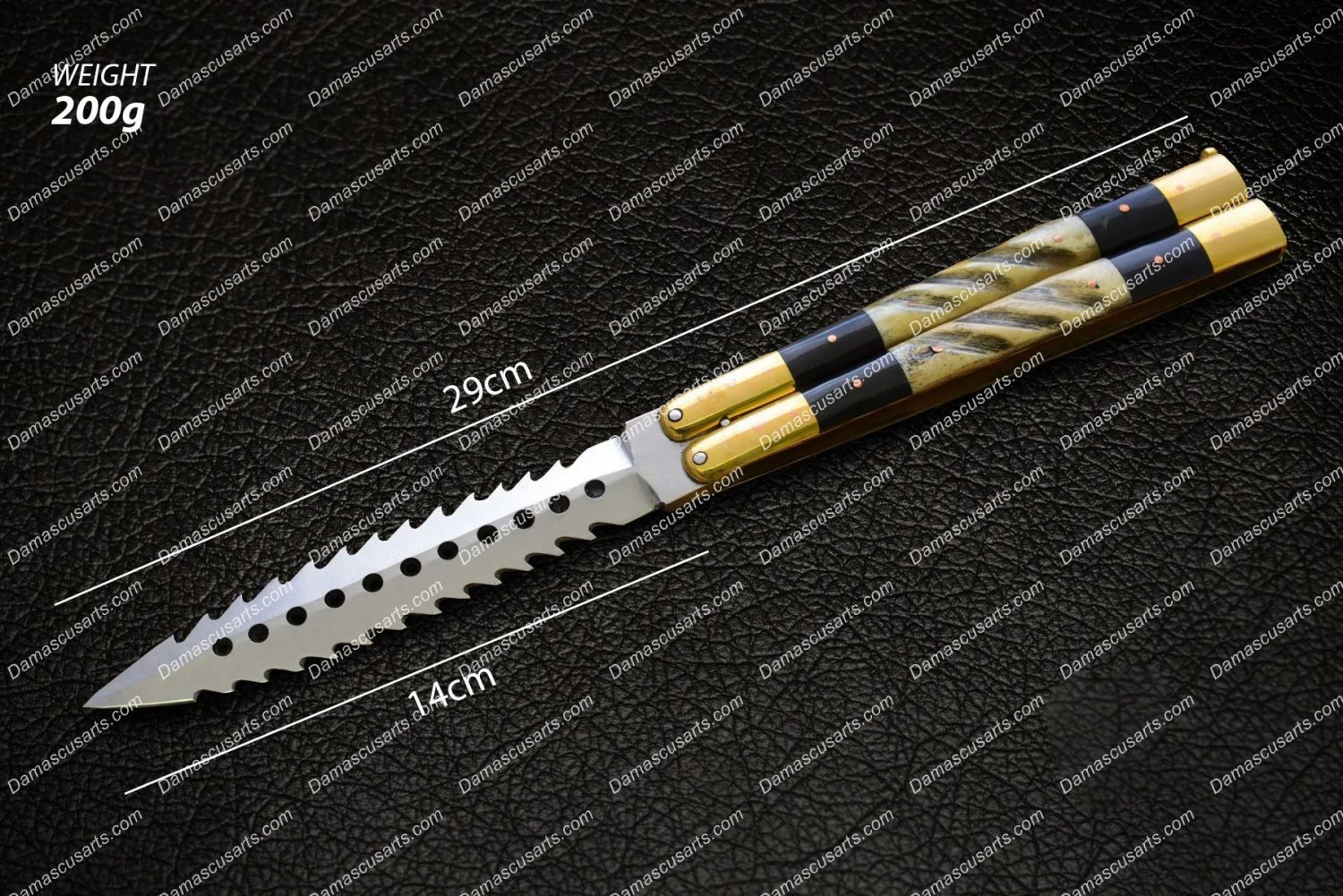 D2 Tool Steel Folding Butterfly Stainless Steel Brass with Bone with Rose Wood Inserts with Sheath