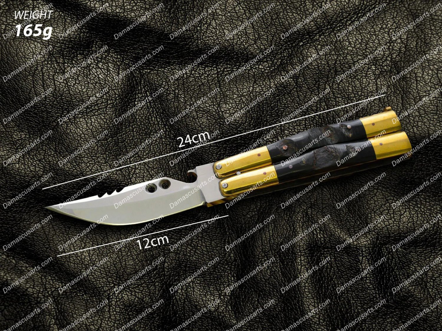 D2 Tool Steel Folding Butterfly Stainless Steel Buffalo Horn Inserts World Class Knives with Sheath