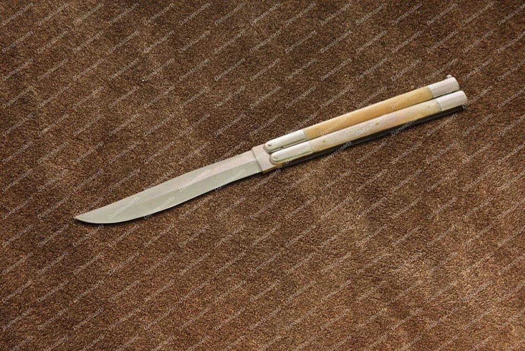 D2 tool steel Folding butterfly Stainless Steel bone Inserts world class knives With Leather Sheath