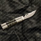 High Carbon Steel Folding butterfly Stainless Steel with RAM Horn Inserts world class Knives +Sheath