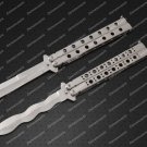 Hairstreak SET OF 2, 12cm”Blade High Carbon Folding butterfly Snake blade Knife + Leather Sheath