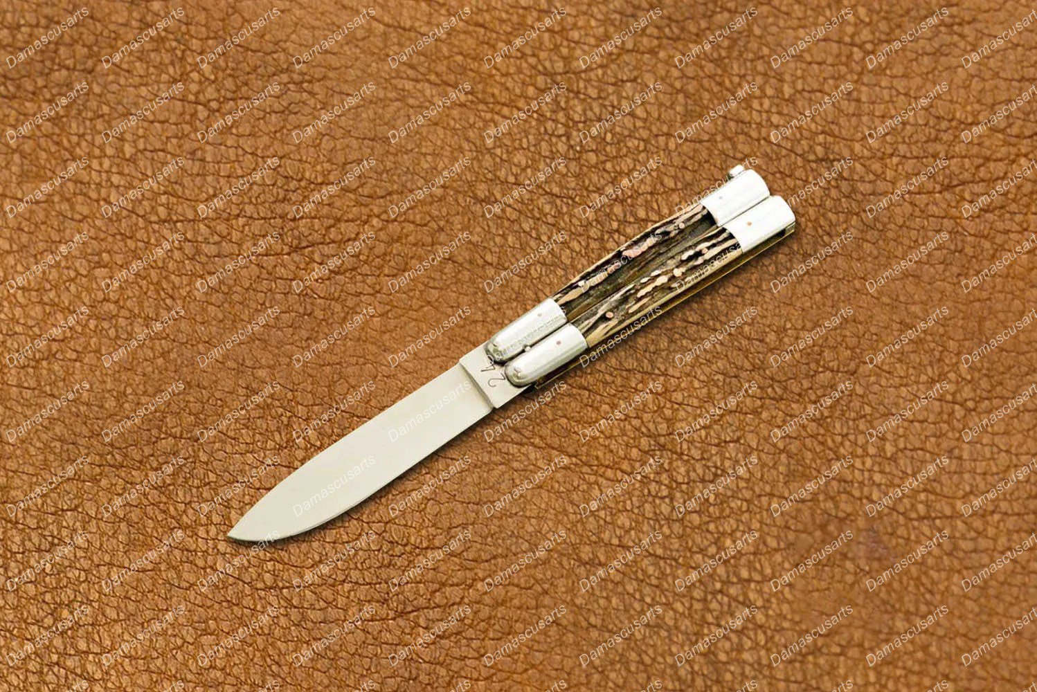 D2 Tool Steel Folding Butterfly Stainless Steel Brass with Deer Horn Inserts World Class Knives