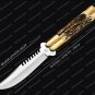 440c Original Folding Butterfly Knife Brass with Philippine Deer Horn Inserts with Leather Sheath