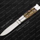 440c Original Folding Butterfly Knife Brass with Deer Horn Inserts with Leather Sheath