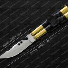 44c Stainless Steel Original Folding Butterfly Knife Brass with Carabao Horn Inserts with Sheath