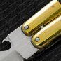 44c Stainless Steel Original Folding Butterfly Knife Brass with Carabao Horn Inserts with Sheath