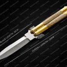 44c Original Folding Butterfly Knife Stainless Steel Brass with Bone Inserts with Leather Sheath