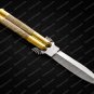 44c Original Folding Butterfly Knife Stainless Steel Brass with Bone Inserts with Leather Sheath