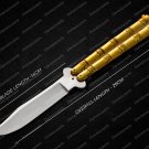 44c Original Folding Butterfly Knife Stainless Steel Brass with Leather Sheath
