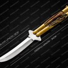 44c Original Folding Butterfly Knife Stainless Steel Brass and Philippine Deer Horn Inserts + Sheath